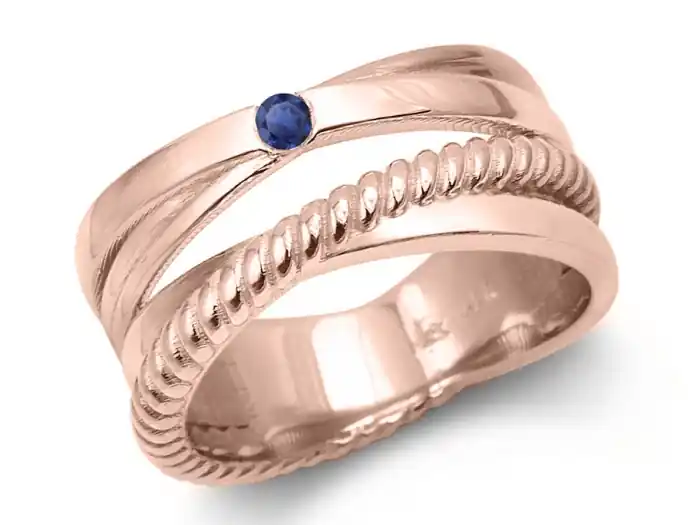 Bague Rasta saphir bleu design croisé et torsade en or rose 10k pour femmes Top Qualité
