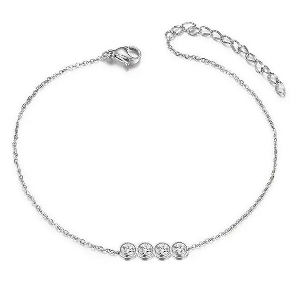 Chaine de cheville en Acier 316 - Lignée de strass argenté Tendance
