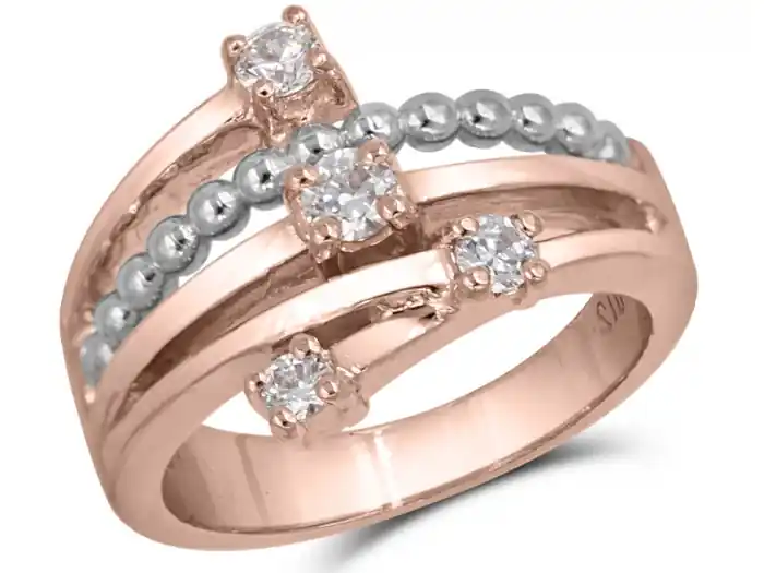 Livraison Mondiale Bague Charmille multi branches et billes sertie de zircons cubiques en or 10k rose et blanc