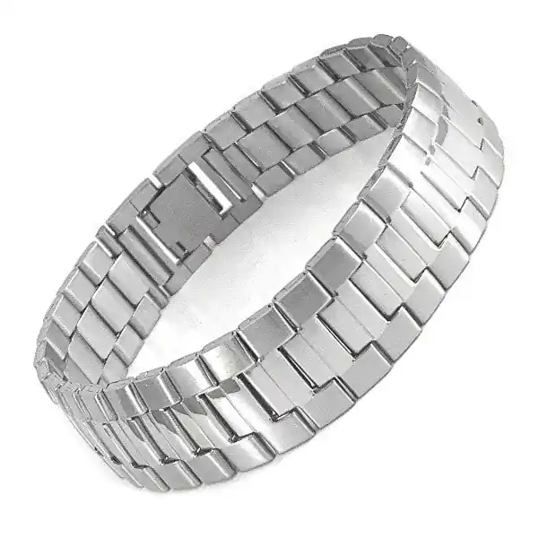 Bracelet en acier pour homme imposant - Gourmette plate - Couleur argenté Bon Plan