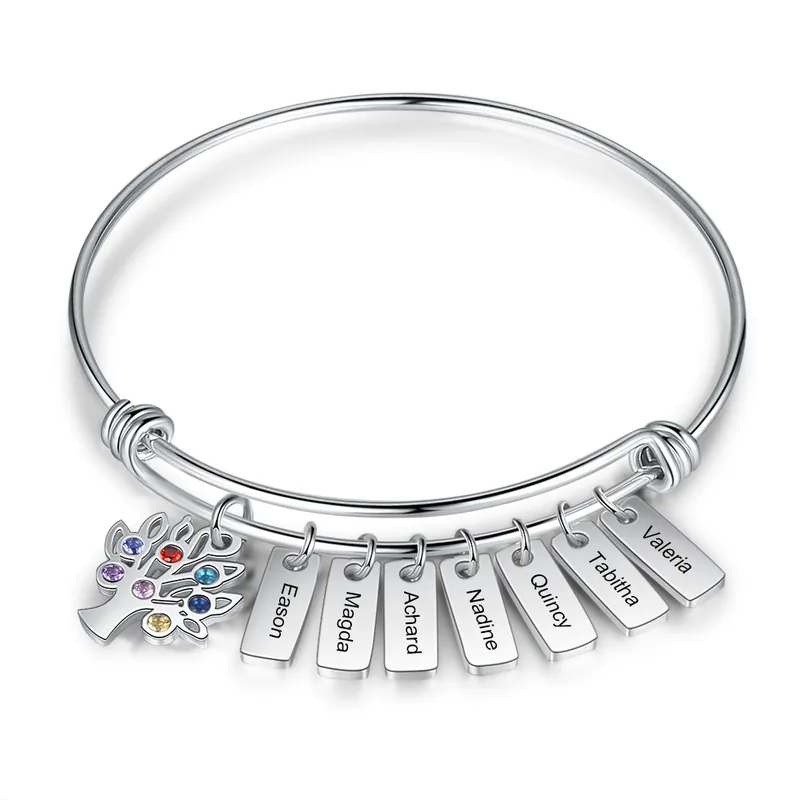 Bracelet Arbre de vie 7 Prénom Personnalisé 7 Pierre de Naissance Premium