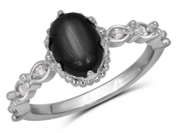 Bague Mirail saphir noir étoilé et diamants en or rose 10k pour femme Achat Immédiat