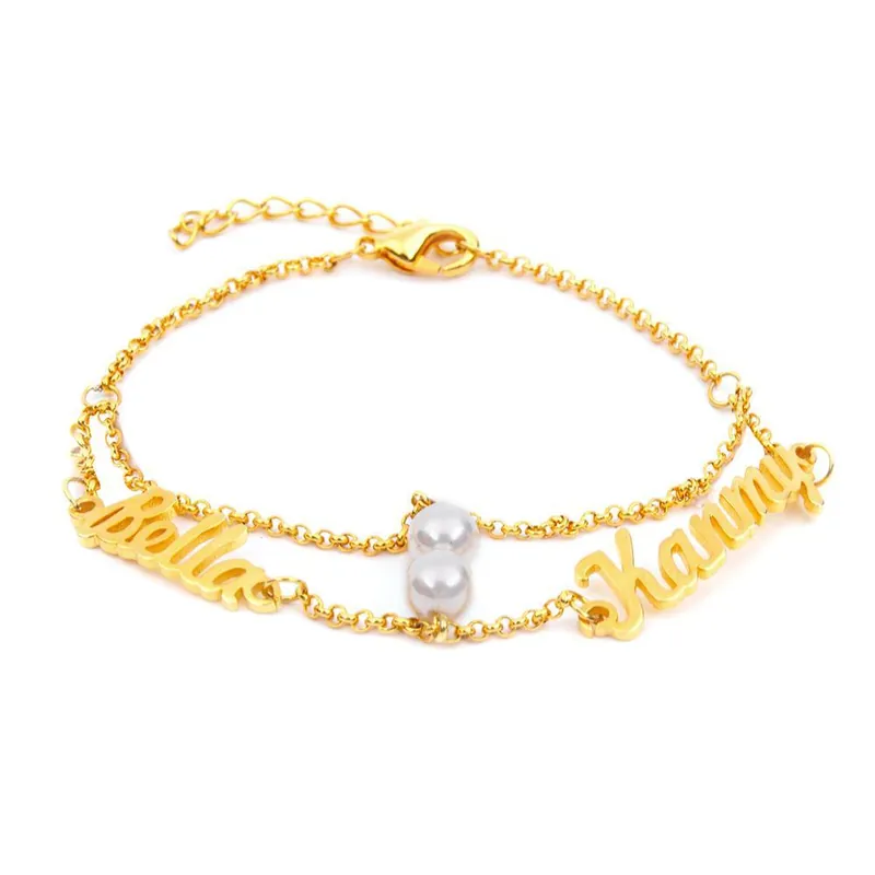 Prix Promo Bracelet Breloque 2 Prénom Personnalisé avec 2 perle
