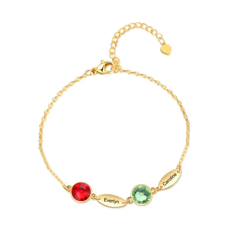 Acheter Direct A ma maman Bracelet Breloque 2 Prénom Personnalisé avec 2 Pierre de Naissance
