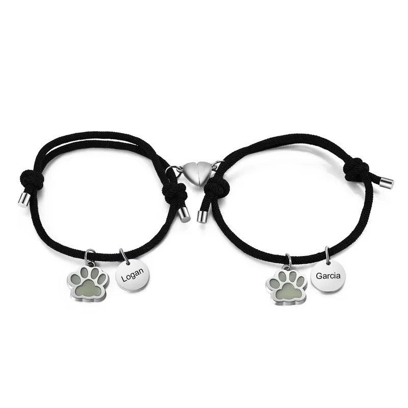 2PCS Bracelets Magnétiques 2 Prénoms Personnalisés pour Couple Bracelet Fluorescent Prix Promo