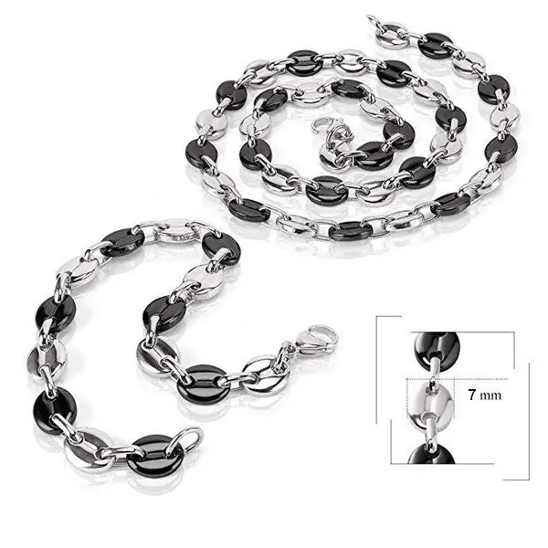 Parure pour Homme - Grain de café ( 7mm ) - Couleur Noir-Gris Original