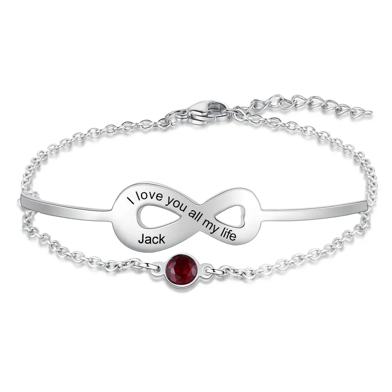 Achetez Aujourd’hui Bracelet infini Prénom Personnalisés avec texte et pierre de naissance pour Un couple Bracelet