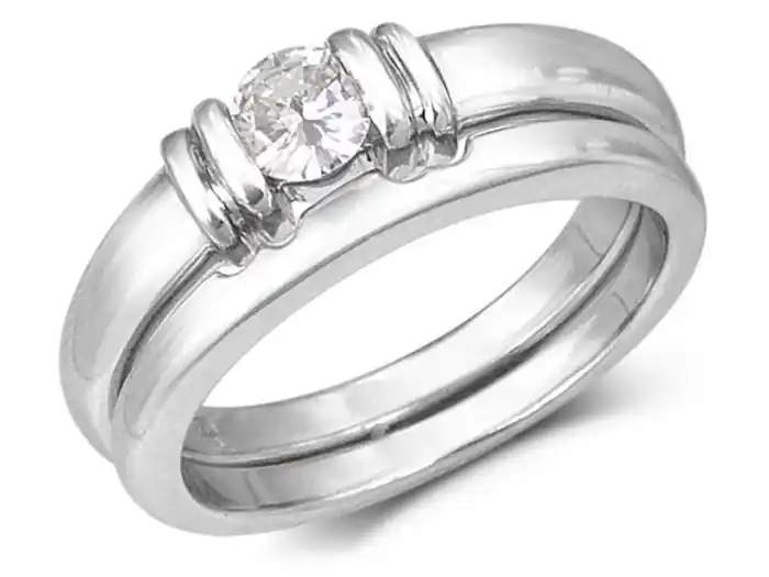 Set d'alliances Chapira diamant canadien serti tension et épaulements en platine pour femme Dernier Modèle