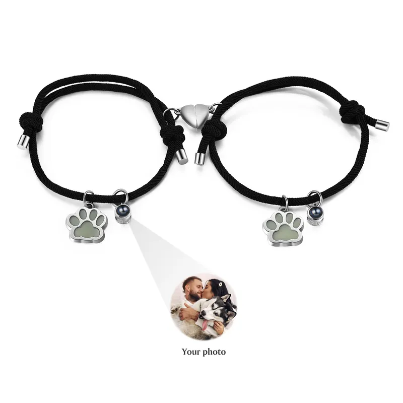 2PCS Bracelets Projection de Pierres Photo Personnalisée pour Couple Bracelet Magnétique Fluorescent Promotion Saisonnière