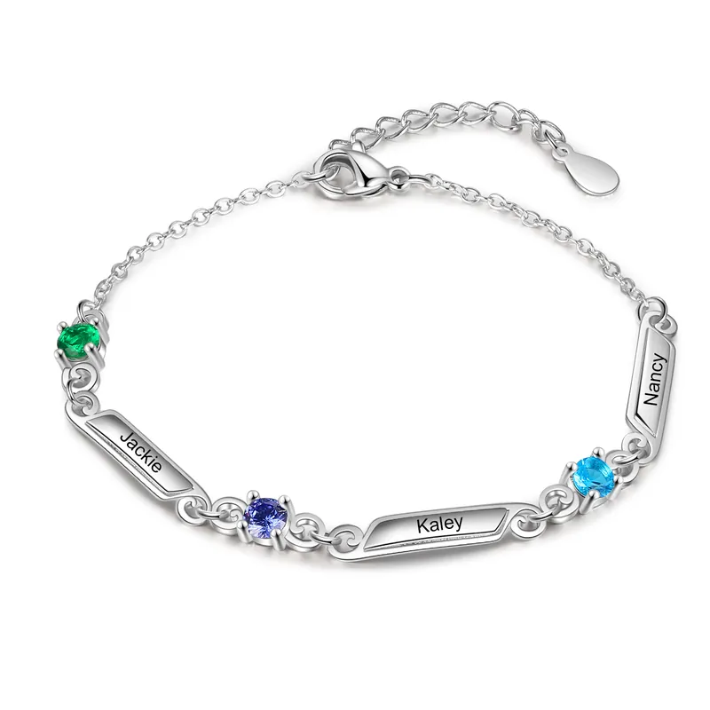 Offre Limitée Bracelet 3 Prénoms Personnalisés avec 3 Pierres de Naissance