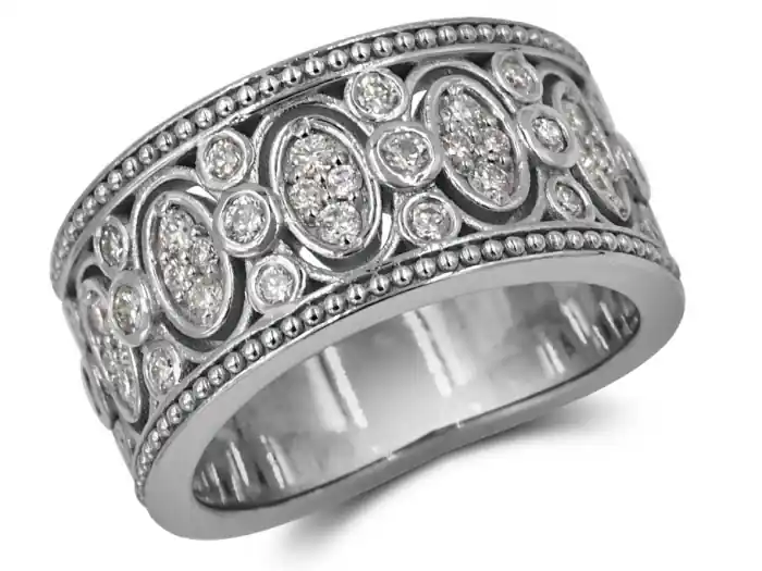 Gros Lot Bague Symphoria à diamants et millegrain en or blanc 14k pour femmes