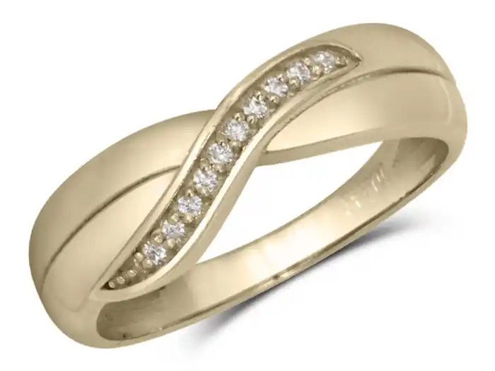 Bague Romanche semi-éternité vagué à diamantsen or jaune 10k pour femme Réduction
