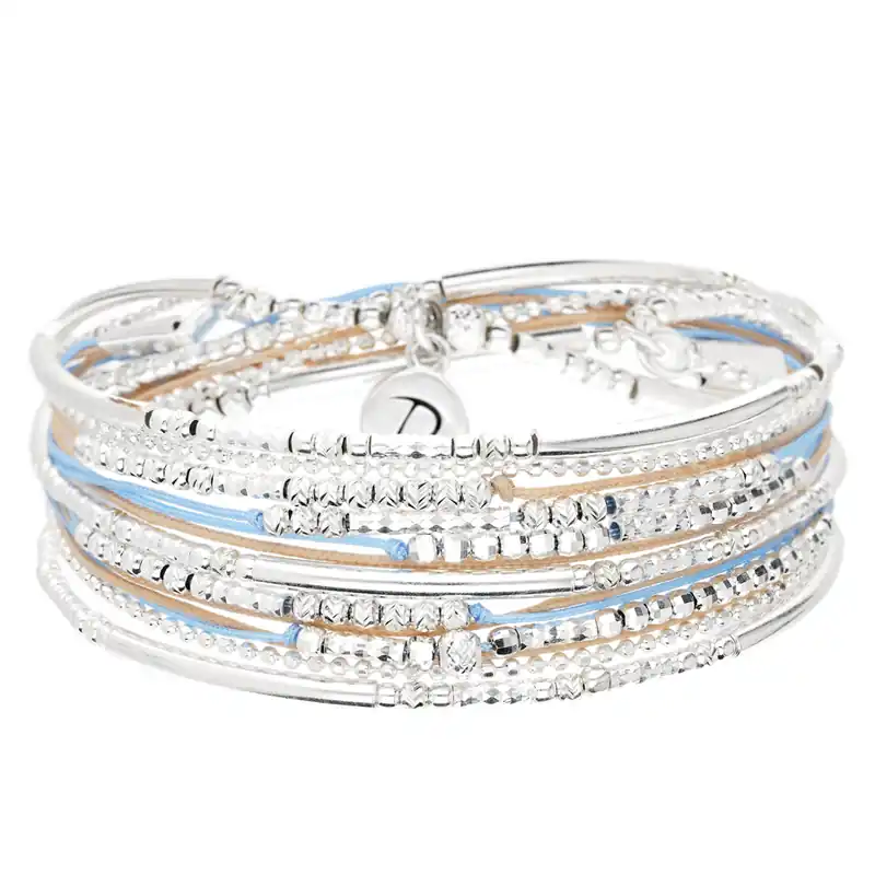 Prix Réduit BRACELET ICONIQUE MULTI-TOURS ÉLASTIQUE BLEU BEIGE ARGENT