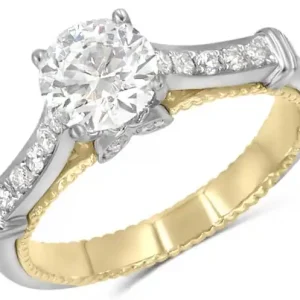 Seulement Aujourd’hui Bague Romance diamant de laboratoire 1 carat et millegrain en or blanc et jaune 14k pour femme