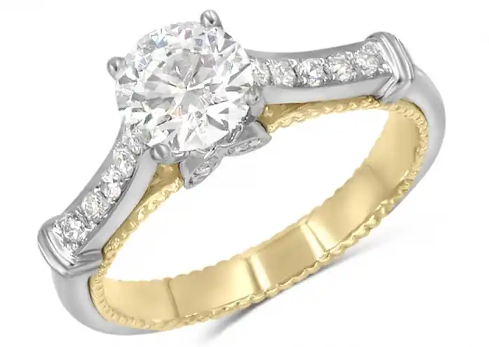 Seulement Aujourd’hui Bague Romance diamant de laboratoire 1 carat et millegrain en or blanc et jaune 14k pour femme