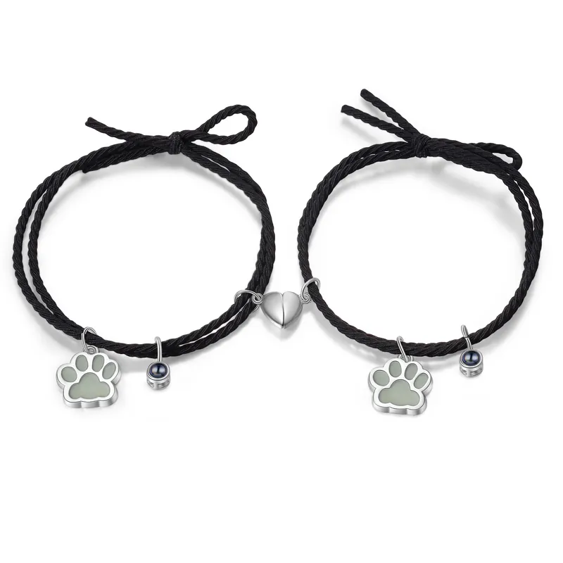 Populaire 2PCS Bracelets Projection de Pierres Photo Personnalisée pour Couple Bracelet Magnétique Fluorescent