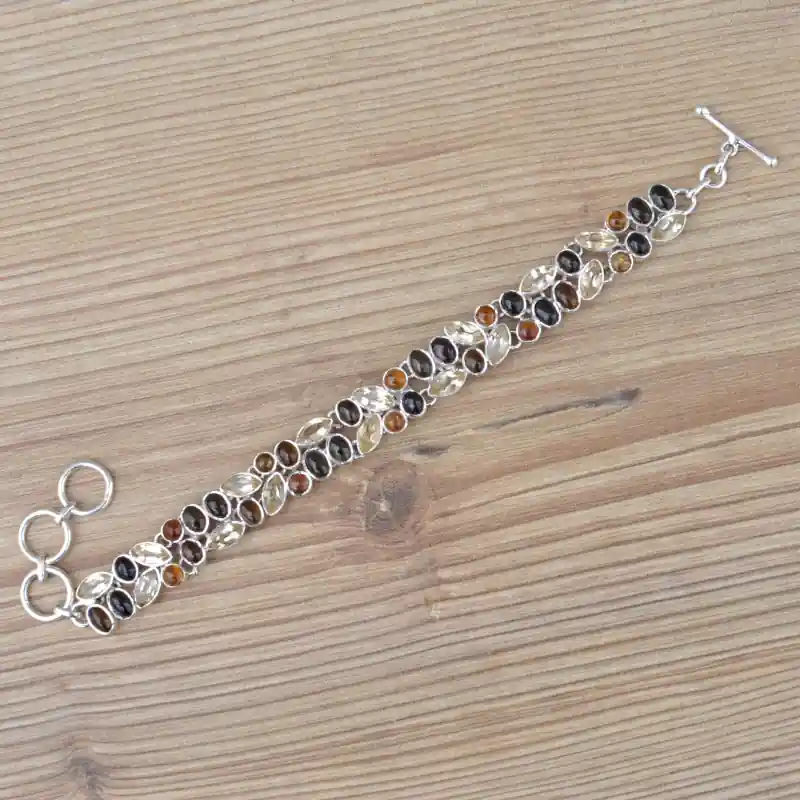 Bracelet argent et 48 petites pierres Tourmaline et Citrine (brun) (jaune) Original