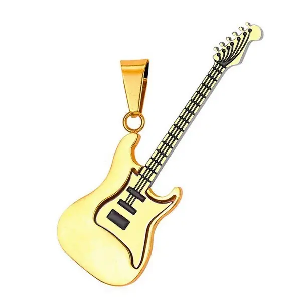 Populaire Pendentif acier 316 doré Gothique Rock ou Biker - Guitare ciselé très chic
