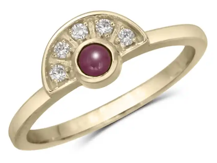 Bon Marché Bague Flamenco rubis cabochon etzircons cubiques en or jaune 10k pour femme