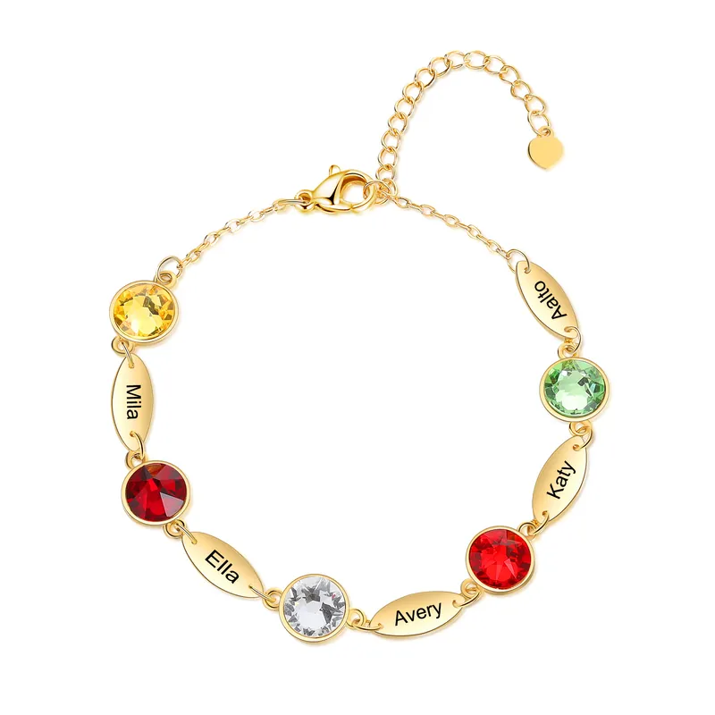 Vente Directe Bracelet Breloque 5 Prénom Personnalisé avec 5 Pierre de Naissance