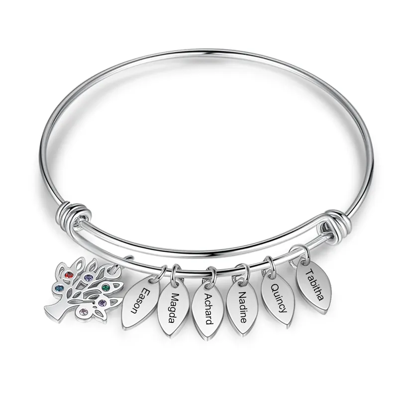 Bracelet Arbre généalogique 6 Prénom Personnalisé 6 Pierre de Naissance Meilleur Choix