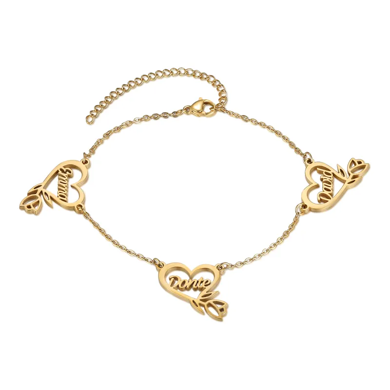 Bracelet lis avec Cœur 3 Prénom Personnalisé Expédition Rapide