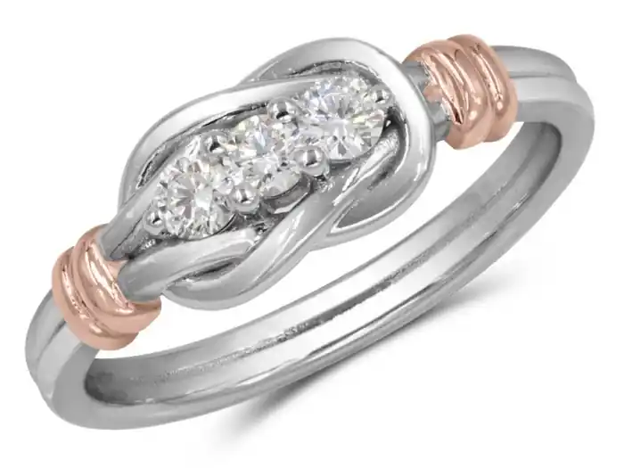Bague Ula trinité à diamants noeuds celtique en or 14k blanc et rose gold pour femme Artisanat