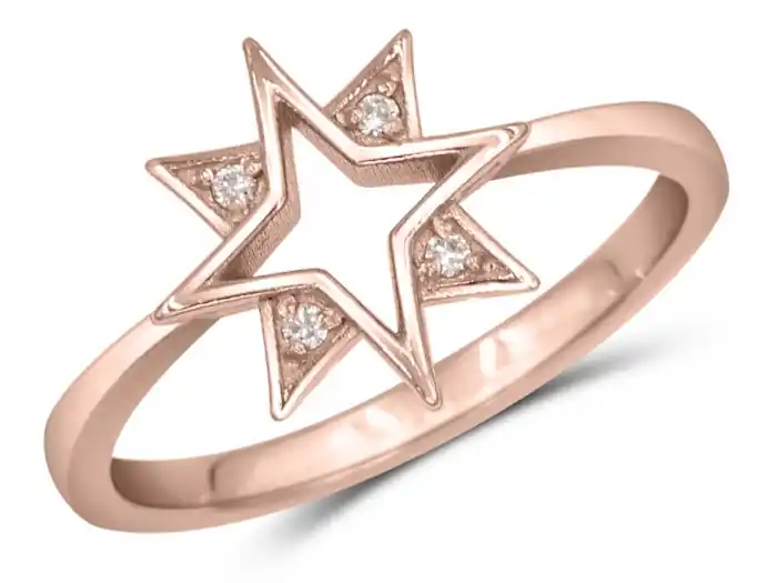 Bague Constellé étoile avec pointes à diamants en or rose 10k pour femme Bon Plan