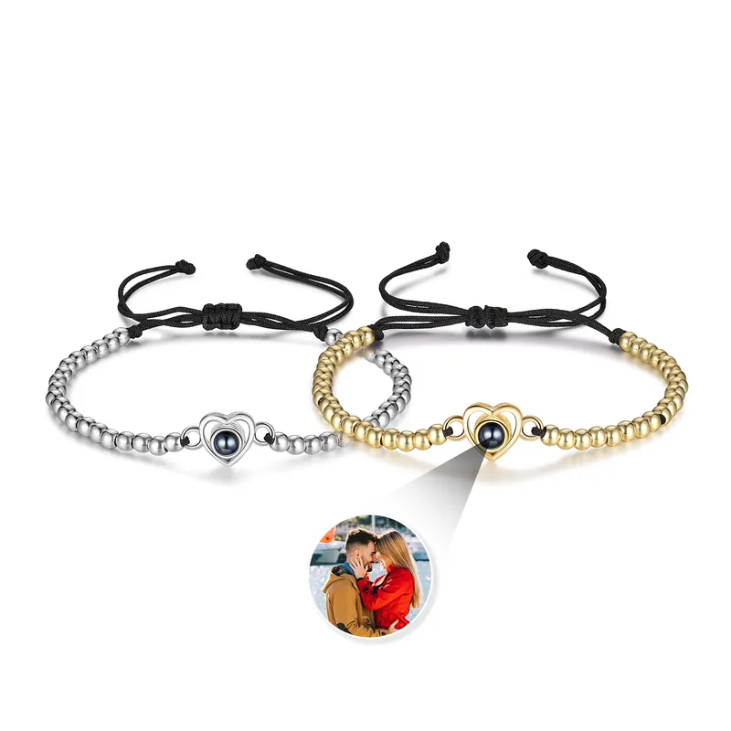 Dernière Chance 2PCS Bracelets Projection de Pierres Cœur 1 Photo Personnalisée
