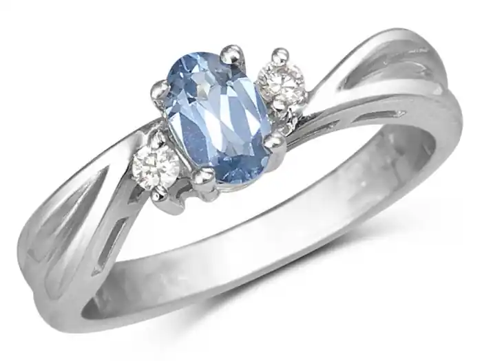 Bague Alzire aigue-marine ovale et zircons cubiques en or blanc 10k pour femme Achat Immédiat
