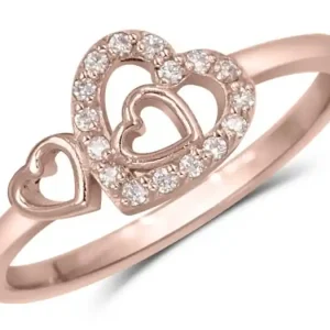 Quantité Limitée Bague Valentine cœur triple à diamants en or rose 10k pour femme
