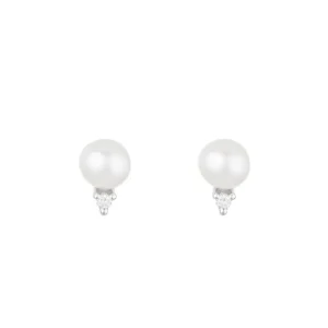 Vente Directe Boucles d'oreilles Or Blanc 375/1000 Perles Trio Brillant Perles Blanches et Diamants: 0,02ct/2