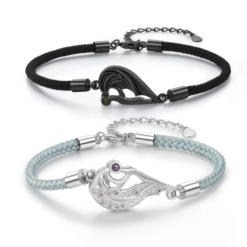 Réduction 2PCS Bracelets Cœur et Aile 2 Pierres Personnalisées Bracelet En Commun Pour Un Couple Bracelet