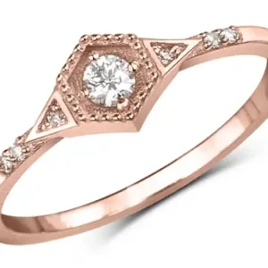 Usine Directe Bague Hameline à diamants design art-déco ancien en or rose 14k pour femme