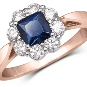 Top Vente Bague Ilija saphirbleu princesse et diamants en or blanc 14k pour femme