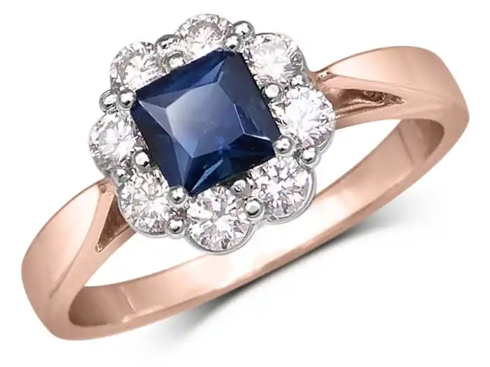 Top Vente Bague Ilija saphirbleu princesse et diamants en or blanc 14k pour femme