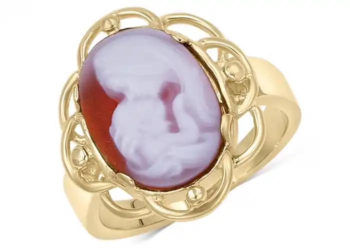 Bague Aimante camée ovale mère et enfant en or jaune 10k pour femme Dernier Modèle