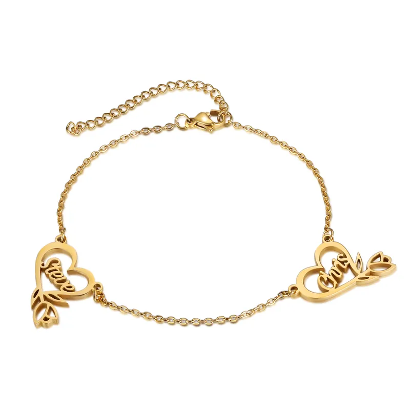 Bracelet lis avec Cœur 2 Prénom Personnalisé Nouvelle Collection