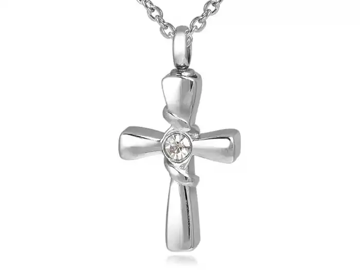 Satisfait Ou Remboursé Pendentif reliquaire croix pour cendres en acier inoxydable avec cubic zirconium