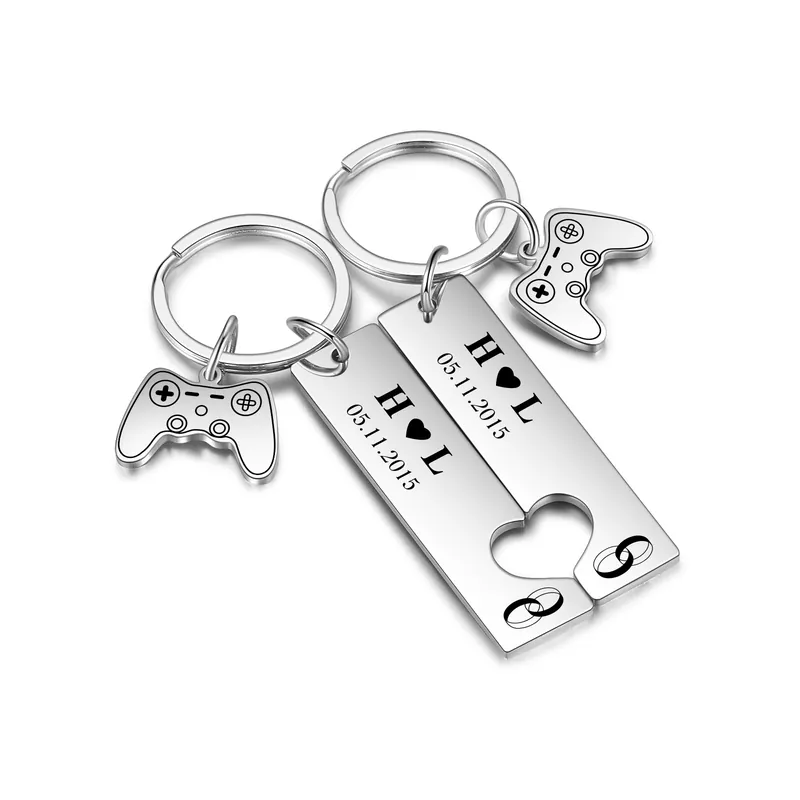 Porte-Clés 2 Lettres Personnalisées avec 1 Date Porte-Clés Bagues Garantie Incluse