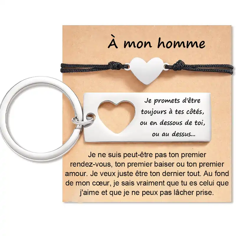 À Mon Homme - 2PCS Ensemble de Porte-clés et Bracelet Cœur | Jessemade En Vogue