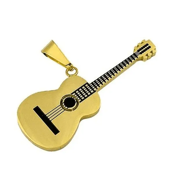 Édition Limitée Pendentif acier 316 Gothique Rock ou Biker - Guitare - Couleur doré