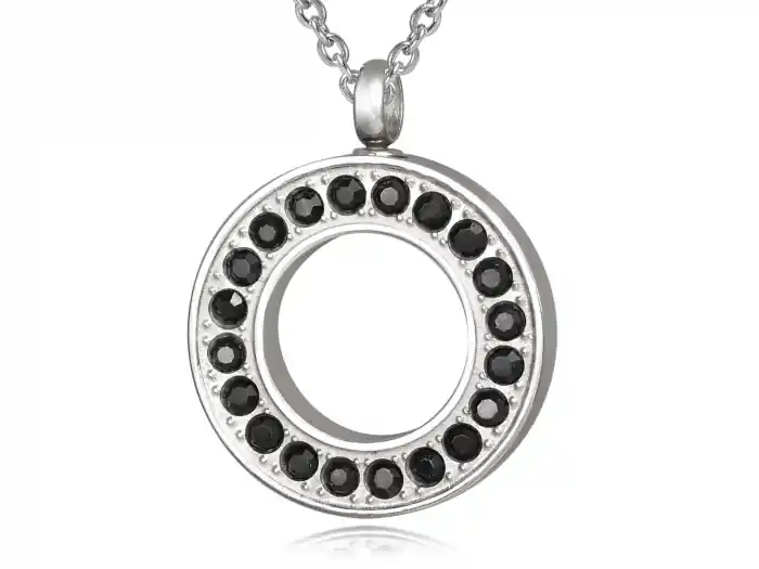 Dernier Modèle Pendentif reliquaire pour cendres rond en acier inoxydable avec cubic zirconium noirs