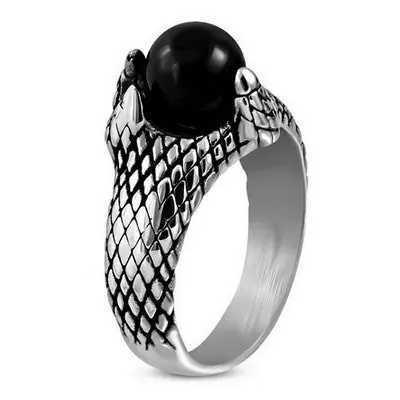 Bague en Acier 316 - Couleur argenté - Perle noire Quantité Limitée