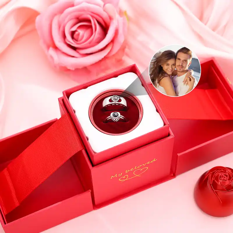 Satisfait Ou Remboursé Bague Réglable Projection de Pierres Photo Personnalisée pour Couple