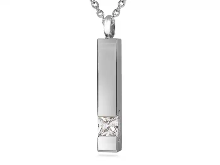 Tendance Pendentif cendres barre en acier inoxydable avec cubic zirconium chaîne incluse