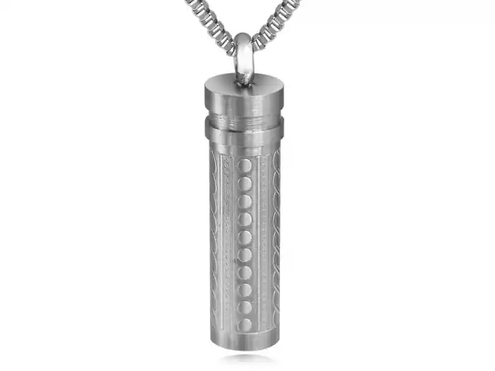 Pendentif reliquaire pour cendres cylindrique avec motifs chaîne en acier inoxydable Gros Lot