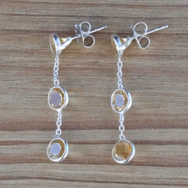 Offre Exclusive Longues boucles argent et 3 pierres Citrine