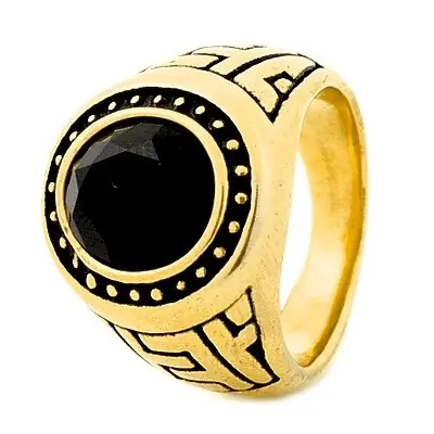 Bague en Acier 316 - Couleur doré - Chevaliere ciselé Premium