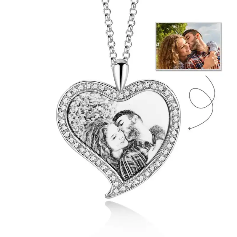 Collier Coeur Photo Personnalisé pour Couple avec Diamant Livraison Gratuite